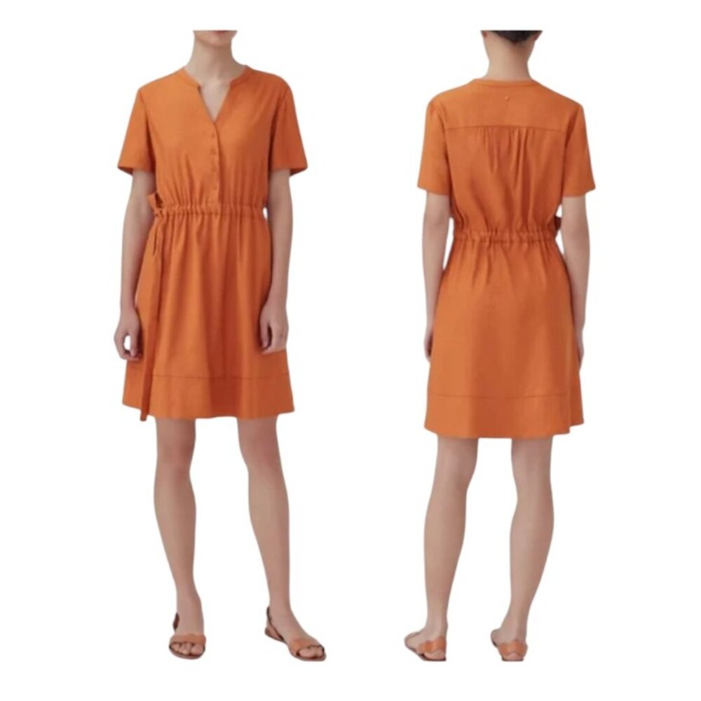 Cuyana Burnt Orange Linen Blend Short Sleeve Shirt Tie Dress - Small/Medium